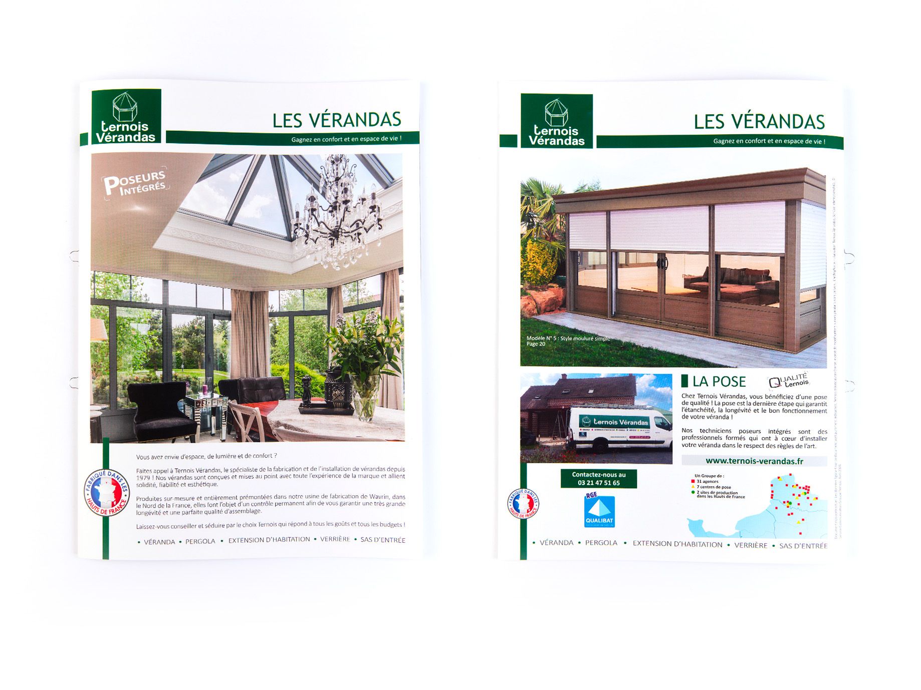 Impression par DB Print d'une brochure agrafée 2 points boucle pour Ternois Vérandas.